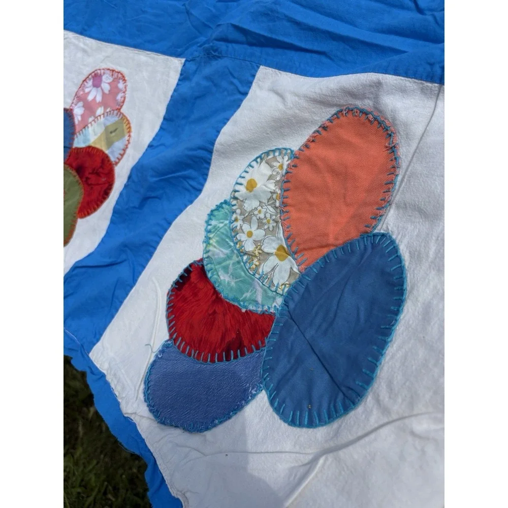 Vintage Dresden Plate Cutter Lap Quilt Floral Patchwork Blue Projects 34